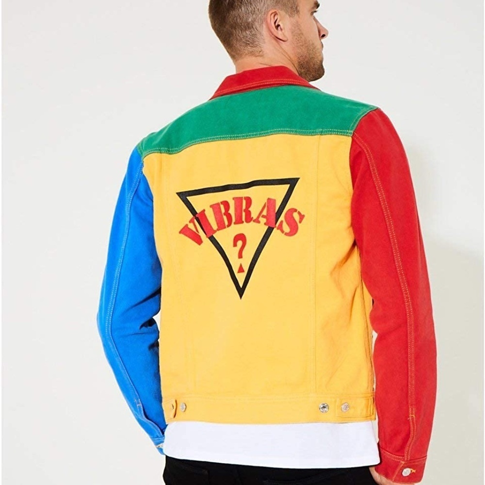 New GUESS J Balvin X Men's Colorblocked Denim Jacket SZ M - Picture 2 of 5